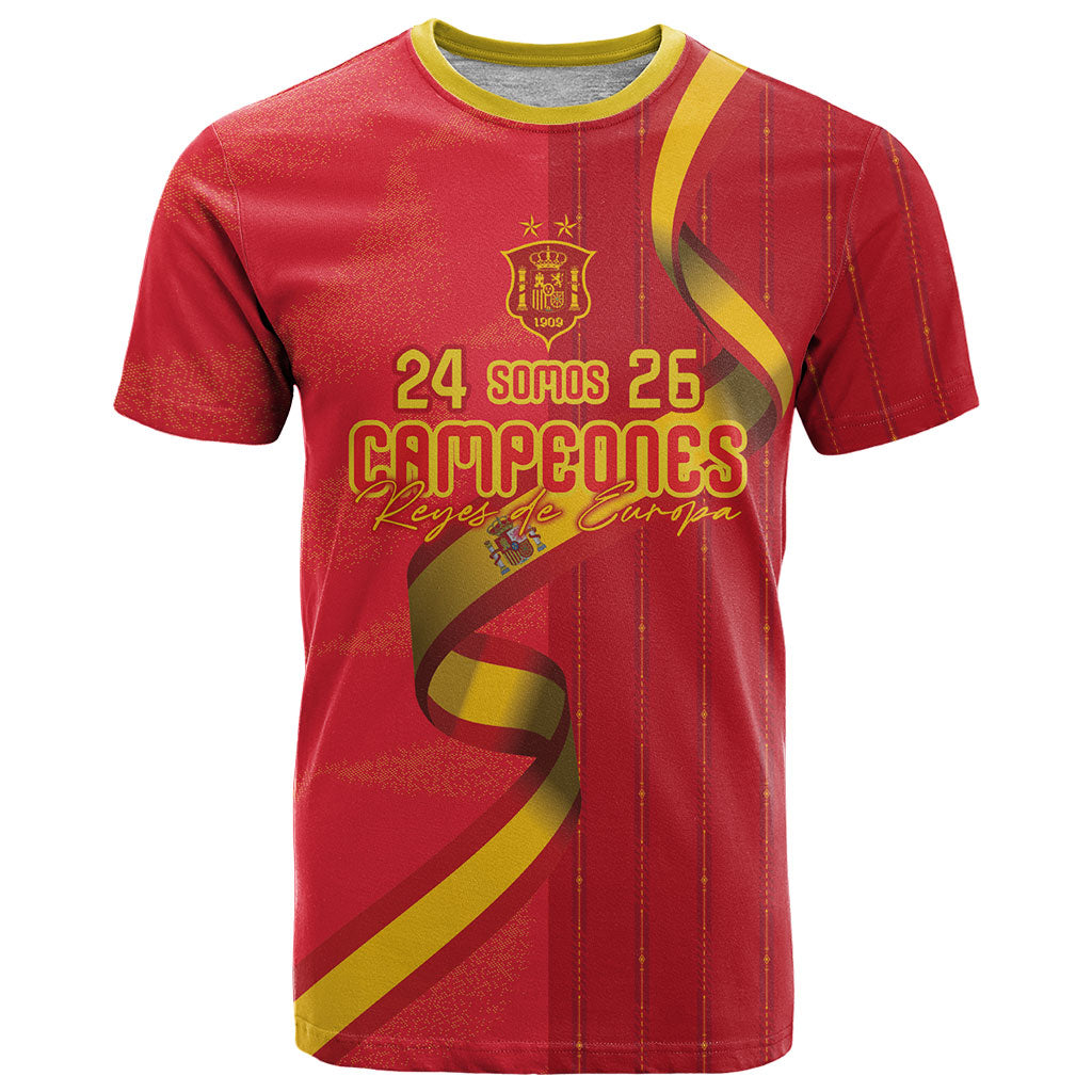 Custom Spain Football T Shirt World Champions and Kings of Europe