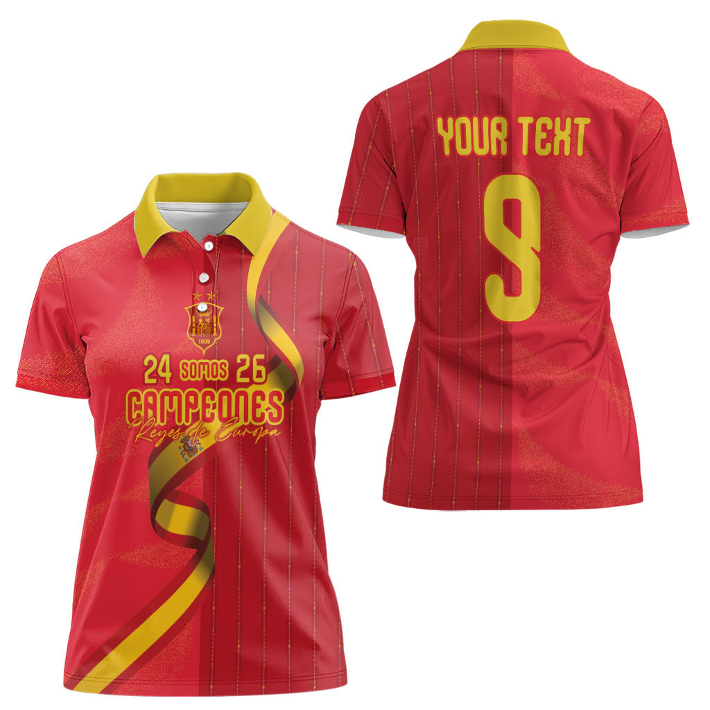Custom Spain Football Women Polo Shirt World Champions and Kings of Europe