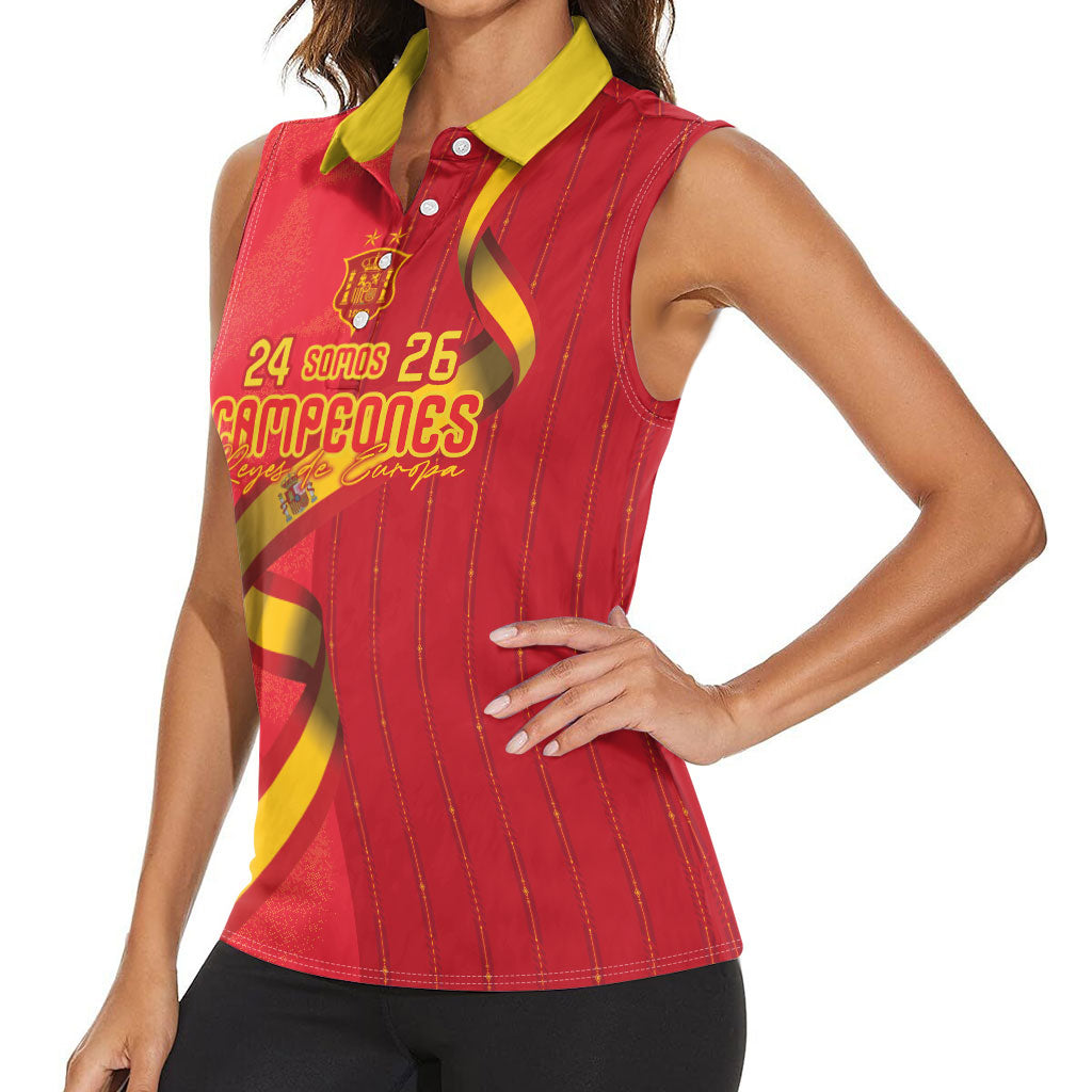 Custom Spain Football Women Sleeveless Polo Shirt World Champions and Kings of Europe
