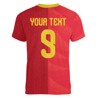 Custom Spain Football Women V-Neck T-Shirt World Champions and Kings of Europe