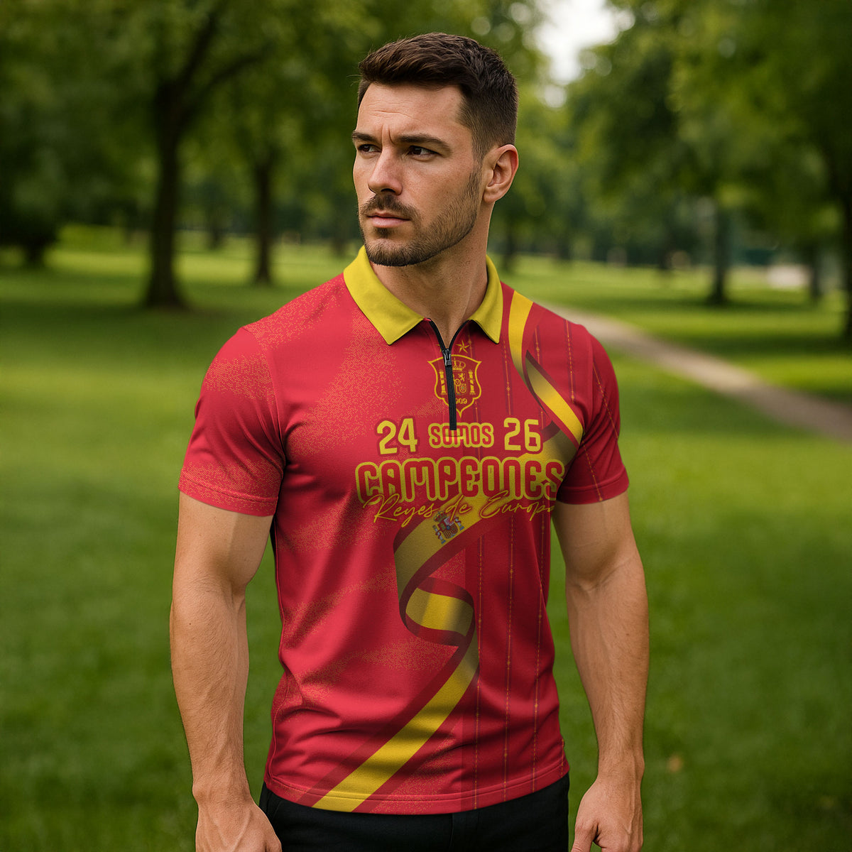 Custom Spain Football Zipper Polo Shirt World Champions and Kings of Europe