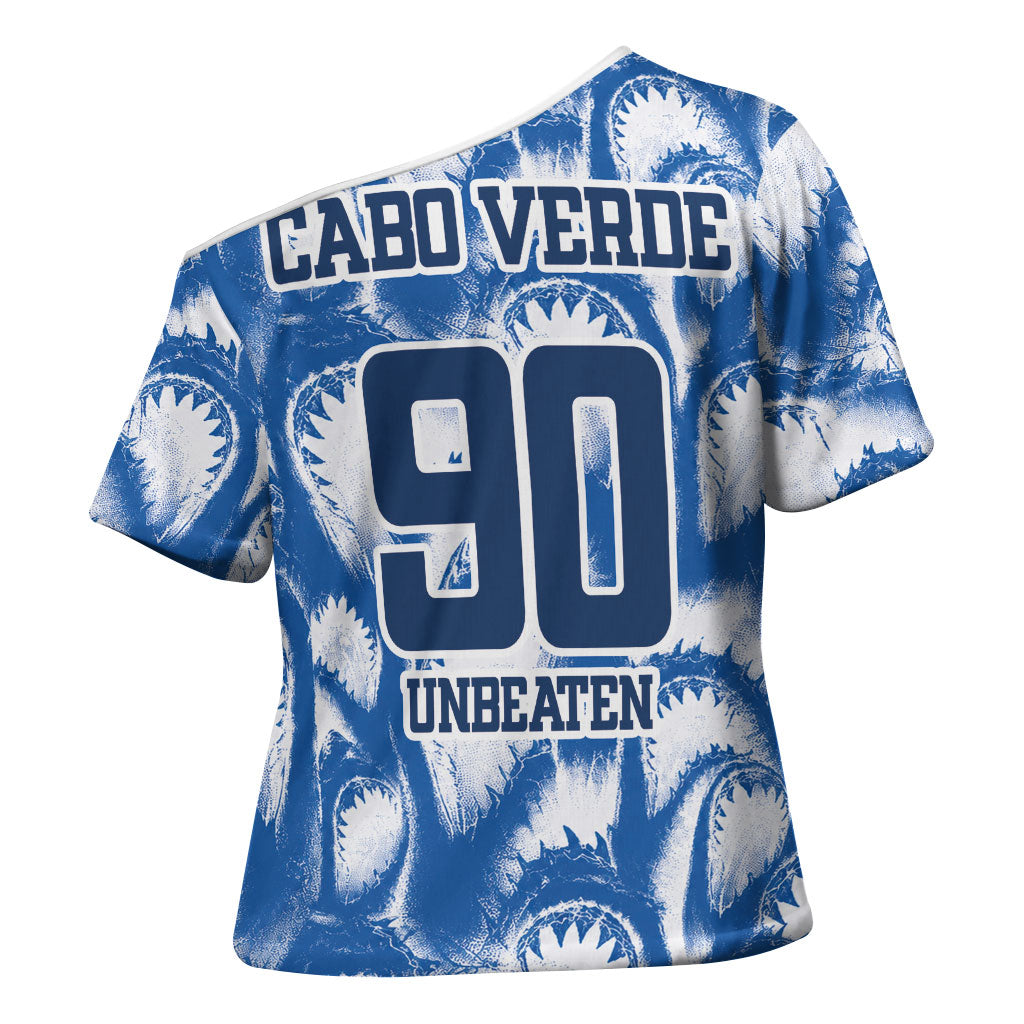 Cape Verde Football Cross Shoulder Shirt Blue Sharks - Unbeaten in 90 Minutes