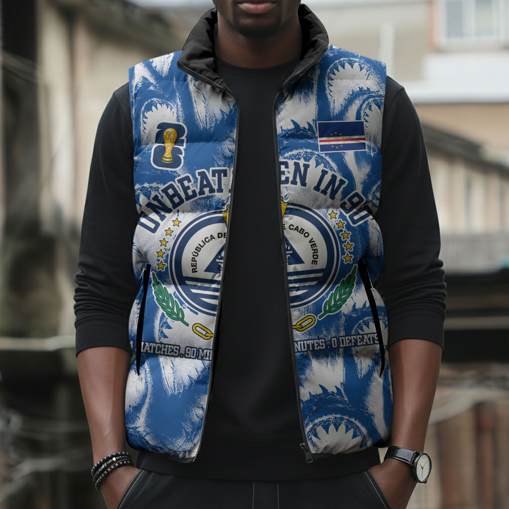 Cape Verde Football Sleeveless Puffer Jacket Blue Sharks - Unbeaten in 90 Minutes