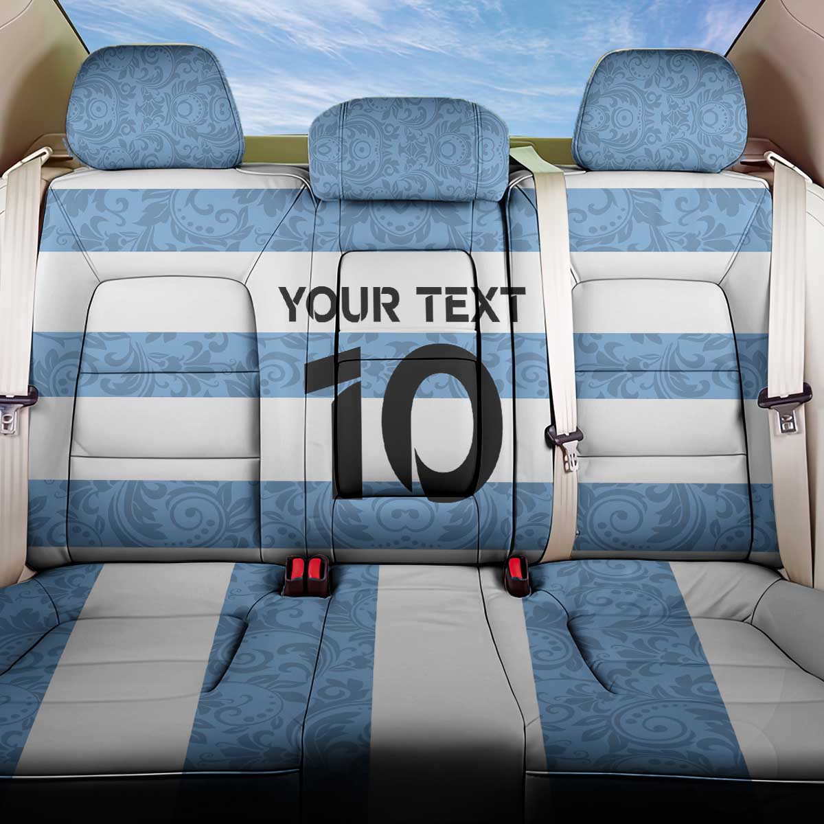 Custom Argentina Rugby 2024 Back Car Seat Cover Vamos Los Pumas with Jaguar and Floral Pattern - Wonder Print Shop