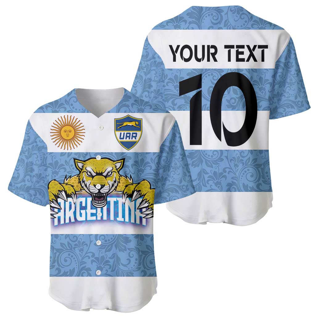 Custom Argentina Rugby 2024 Baseball Jersey Vamos Los Pumas with Jaguar and Floral Pattern - Wonder Print Shop