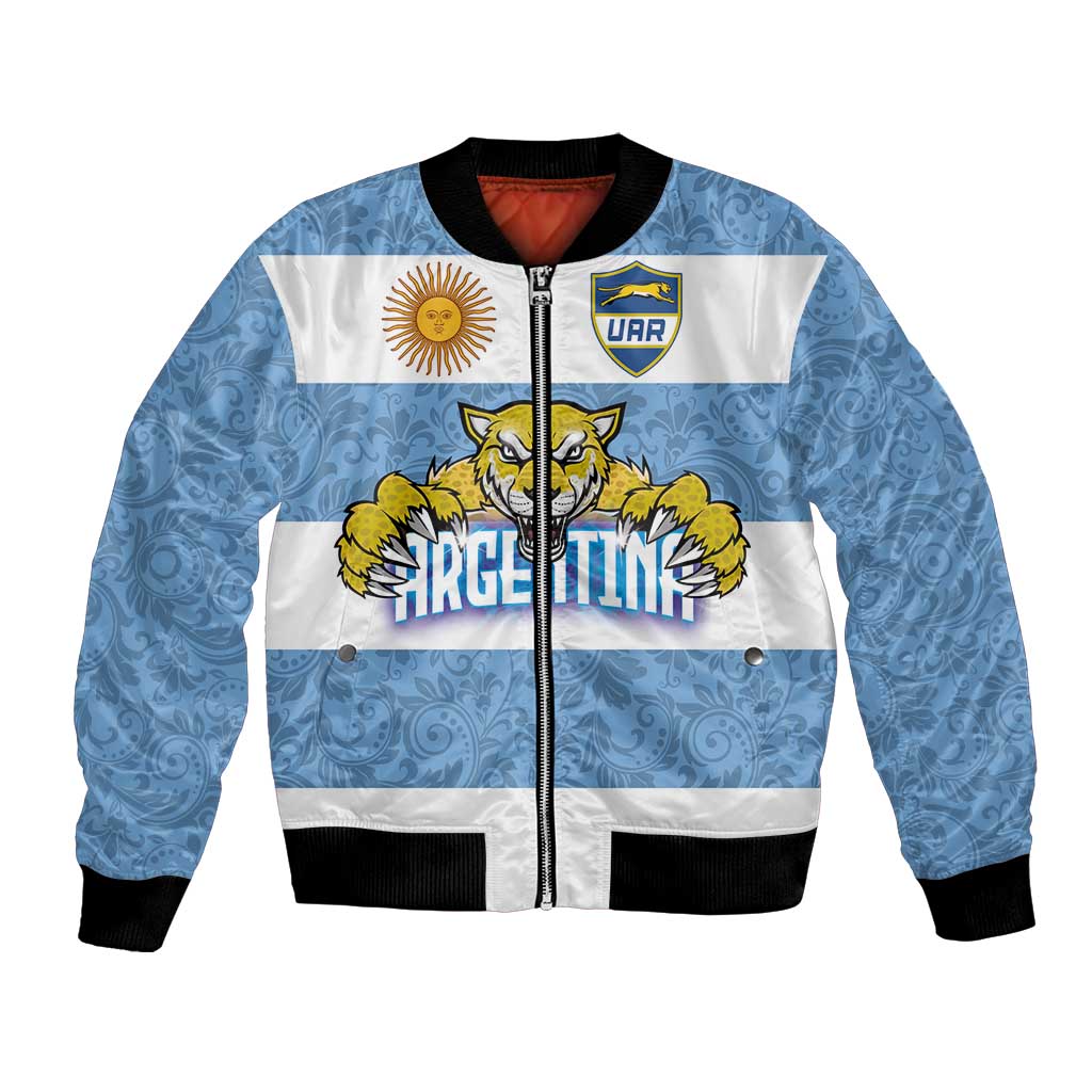Custom Argentina Rugby 2024 Bomber Jacket Vamos Los Pumas with Jaguar and Floral Pattern - Wonder Print Shop