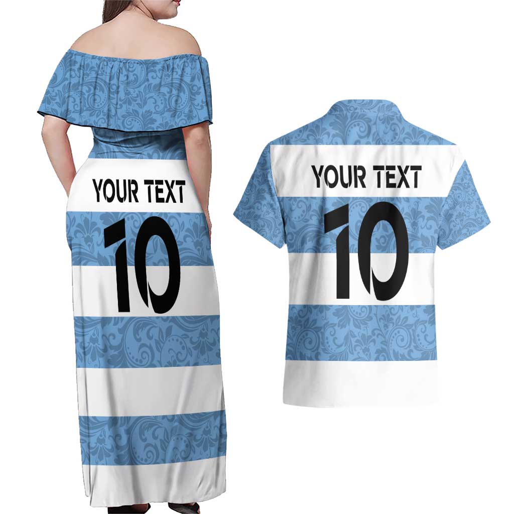 Custom Argentina Rugby 2024 Couples Matching Off Shoulder Maxi Dress and Hawaiian Shirt Vamos Los Pumas with Jaguar and Floral Pattern - Wonder Print Shop