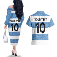 Custom Argentina Rugby 2024 Couples Matching Off The Shoulder Long Sleeve Dress and Hawaiian Shirt Vamos Los Pumas with Jaguar and Floral Pattern - Wonder Print Shop