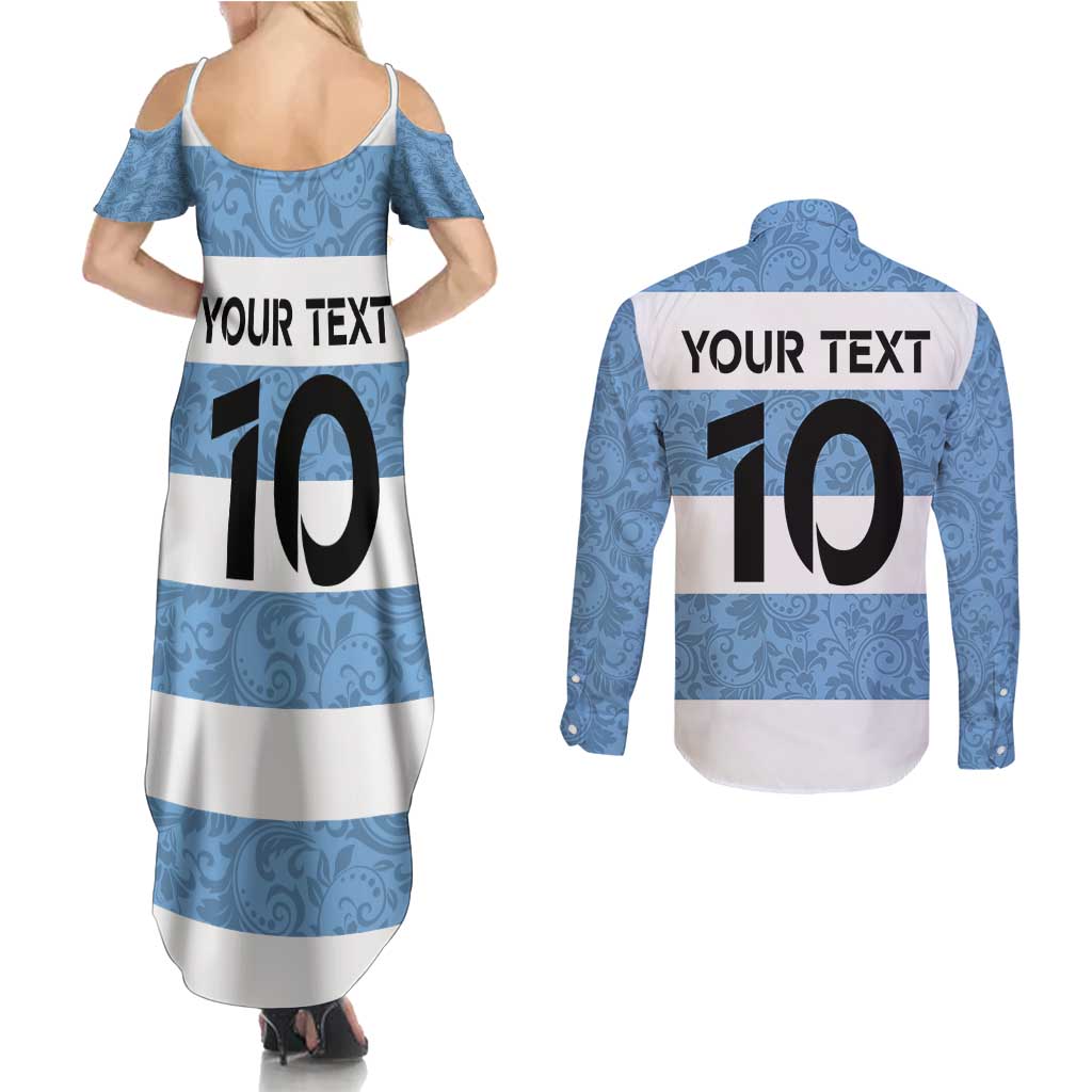 Custom Argentina Rugby 2024 Couples Matching Summer Maxi Dress and Long Sleeve Button Shirt Vamos Los Pumas with Jaguar and Floral Pattern - Wonder Print Shop