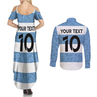 Custom Argentina Rugby 2024 Couples Matching Summer Maxi Dress and Long Sleeve Button Shirt Vamos Los Pumas with Jaguar and Floral Pattern - Wonder Print Shop