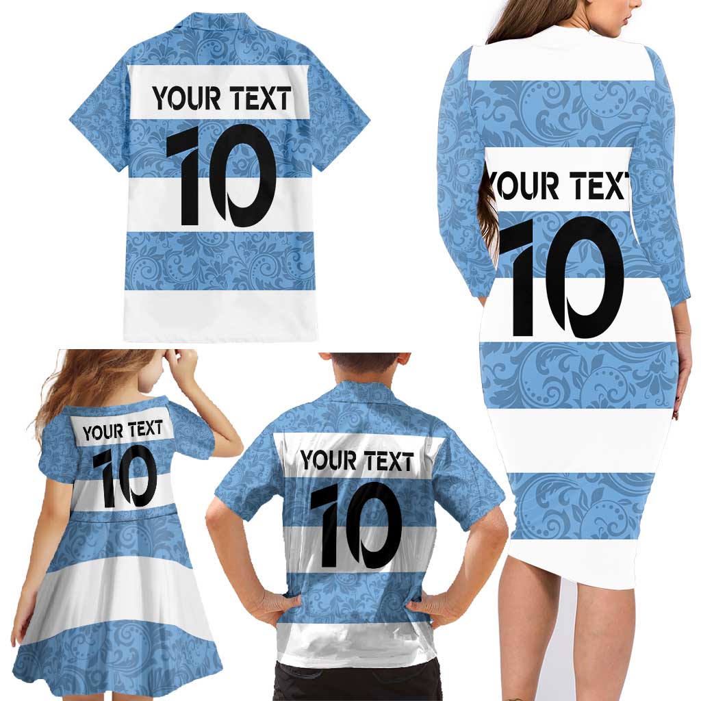 Custom Argentina Rugby 2024 Family Matching Long Sleeve Bodycon Dress and Hawaiian Shirt Vamos Los Pumas with Jaguar and Floral Pattern - Wonder Print Shop