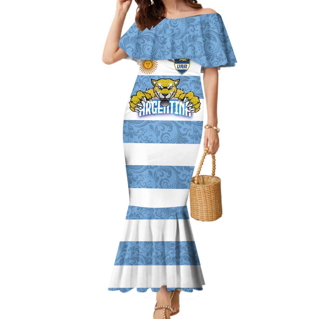 Custom Argentina Rugby 2024 Family Matching Mermaid Dress and Hawaiian Shirt Vamos Los Pumas with Jaguar and Floral Pattern - Wonder Print Shop