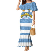 Custom Argentina Rugby 2024 Family Matching Mermaid Dress and Hawaiian Shirt Vamos Los Pumas with Jaguar and Floral Pattern - Wonder Print Shop