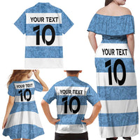 Custom Argentina Rugby 2024 Family Matching Off Shoulder Maxi Dress and Hawaiian Shirt Vamos Los Pumas with Jaguar and Floral Pattern - Wonder Print Shop