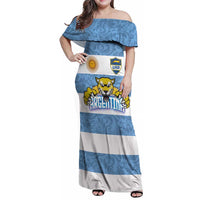Custom Argentina Rugby 2024 Family Matching Off Shoulder Maxi Dress and Hawaiian Shirt Vamos Los Pumas with Jaguar and Floral Pattern - Wonder Print Shop