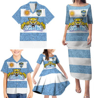 Custom Argentina Rugby 2024 Family Matching Puletasi and Hawaiian Shirt Vamos Los Pumas with Jaguar and Floral Pattern - Wonder Print Shop