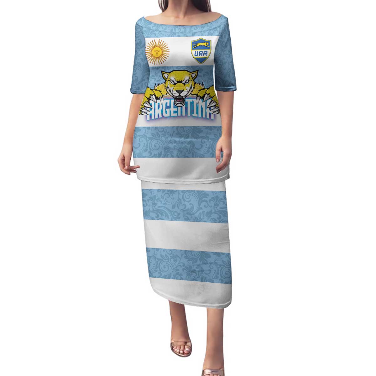 Custom Argentina Rugby 2024 Family Matching Puletasi and Hawaiian Shirt Vamos Los Pumas with Jaguar and Floral Pattern - Wonder Print Shop