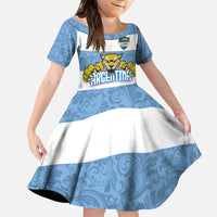 Custom Argentina Rugby 2024 Family Matching Short Sleeve Bodycon Dress and Hawaiian Shirt Vamos Los Pumas with Jaguar and Floral Pattern - Wonder Print Shop