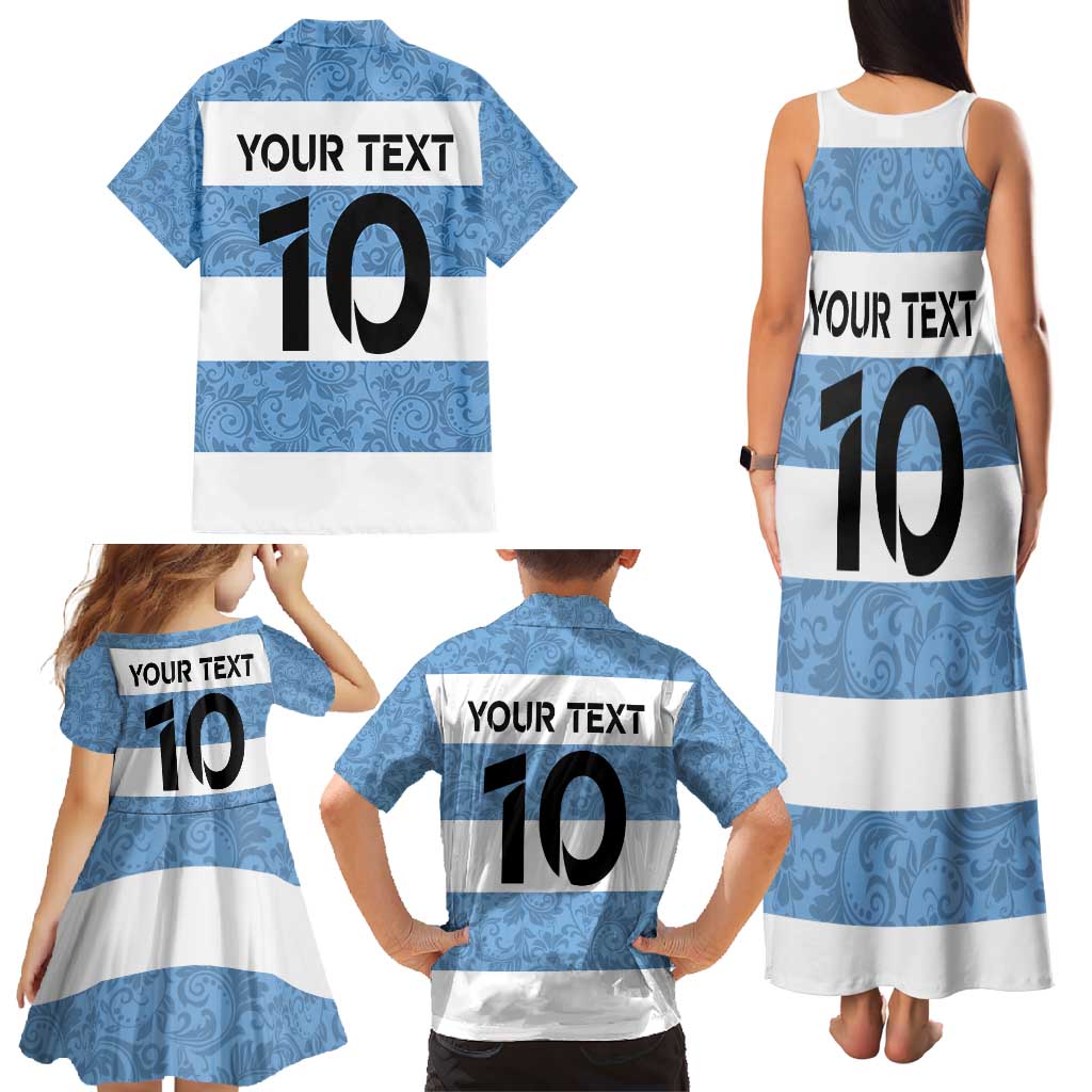 Custom Argentina Rugby 2024 Family Matching Tank Maxi Dress and Hawaiian Shirt Vamos Los Pumas with Jaguar and Floral Pattern - Wonder Print Shop