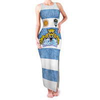 Custom Argentina Rugby 2024 Family Matching Tank Maxi Dress and Hawaiian Shirt Vamos Los Pumas with Jaguar and Floral Pattern - Wonder Print Shop