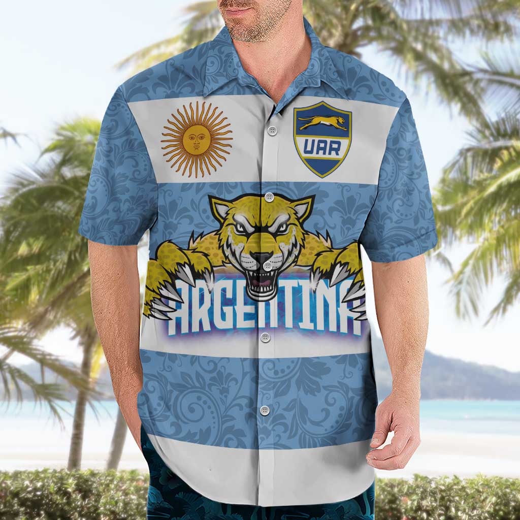 Custom Argentina Rugby 2024 Hawaiian Shirt Vamos Los Pumas with Jaguar and Floral Pattern - Wonder Print Shop
