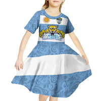 Custom Argentina Rugby 2024 Kid Short Sleeve Dress Vamos Los Pumas with Jaguar and Floral Pattern - Wonder Print Shop