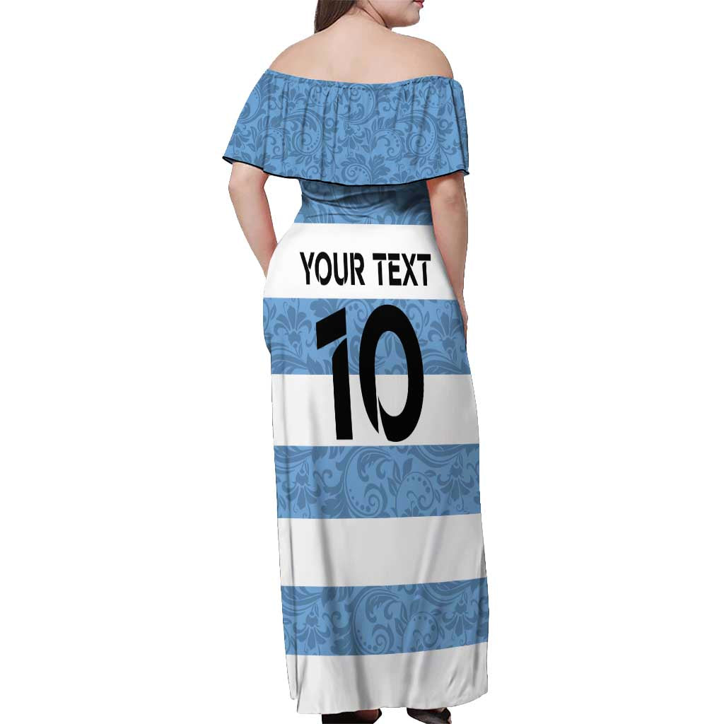 Custom Argentina Rugby 2024 Off Shoulder Maxi Dress Vamos Los Pumas with Jaguar and Floral Pattern - Wonder Print Shop