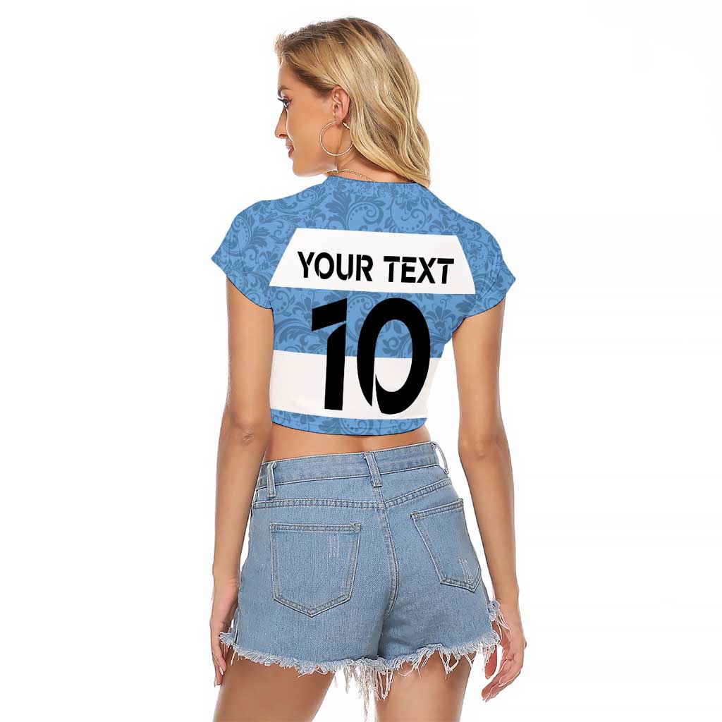 Custom Argentina Rugby 2024 Raglan Cropped T Shirt Vamos Los Pumas with Jaguar and Floral Pattern - Wonder Print Shop