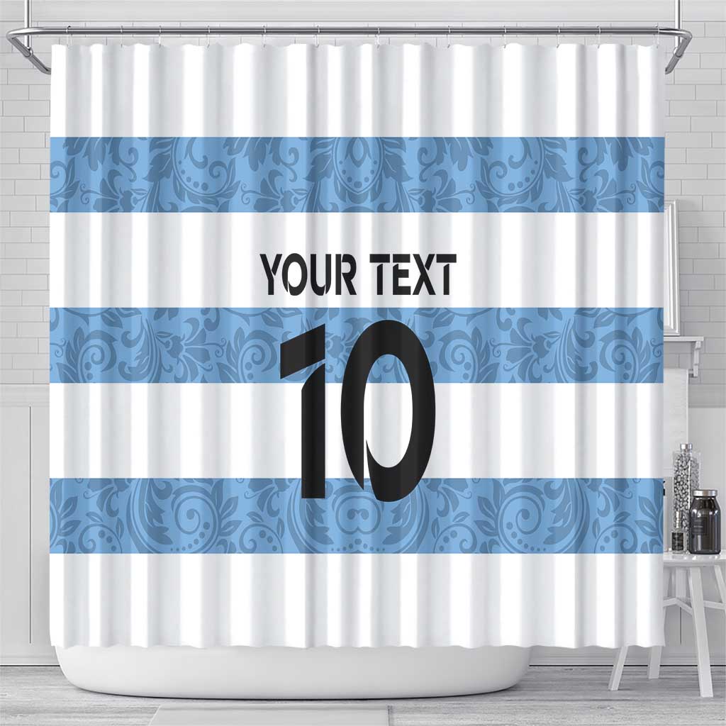 Custom Argentina Rugby 2024 Shower Curtain Vamos Los Pumas with Jaguar and Floral Pattern