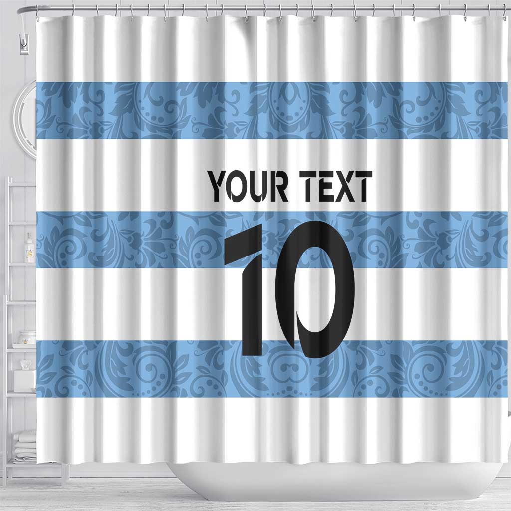 Custom Argentina Rugby 2024 Shower Curtain Vamos Los Pumas with Jaguar and Floral Pattern