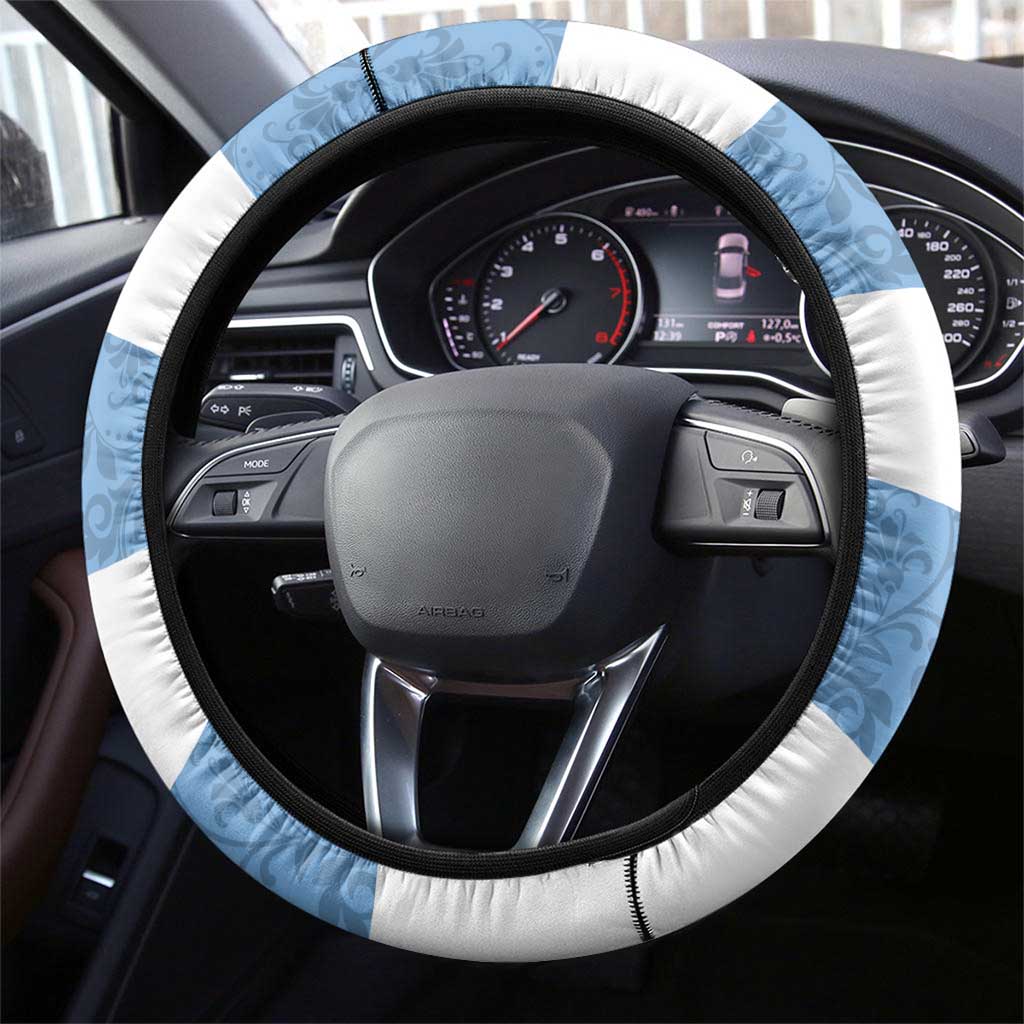 Argentina Rugby 2024 Steering Wheel Cover Vamos Los Pumas with Jaguar and Floral Pattern - Wonder Print Shop