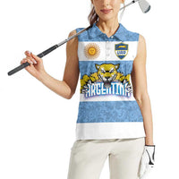 Custom Argentina Rugby 2024 Women Sleeveless Polo Shirt Vamos Los Pumas with Jaguar and Floral Pattern - Wonder Print Shop