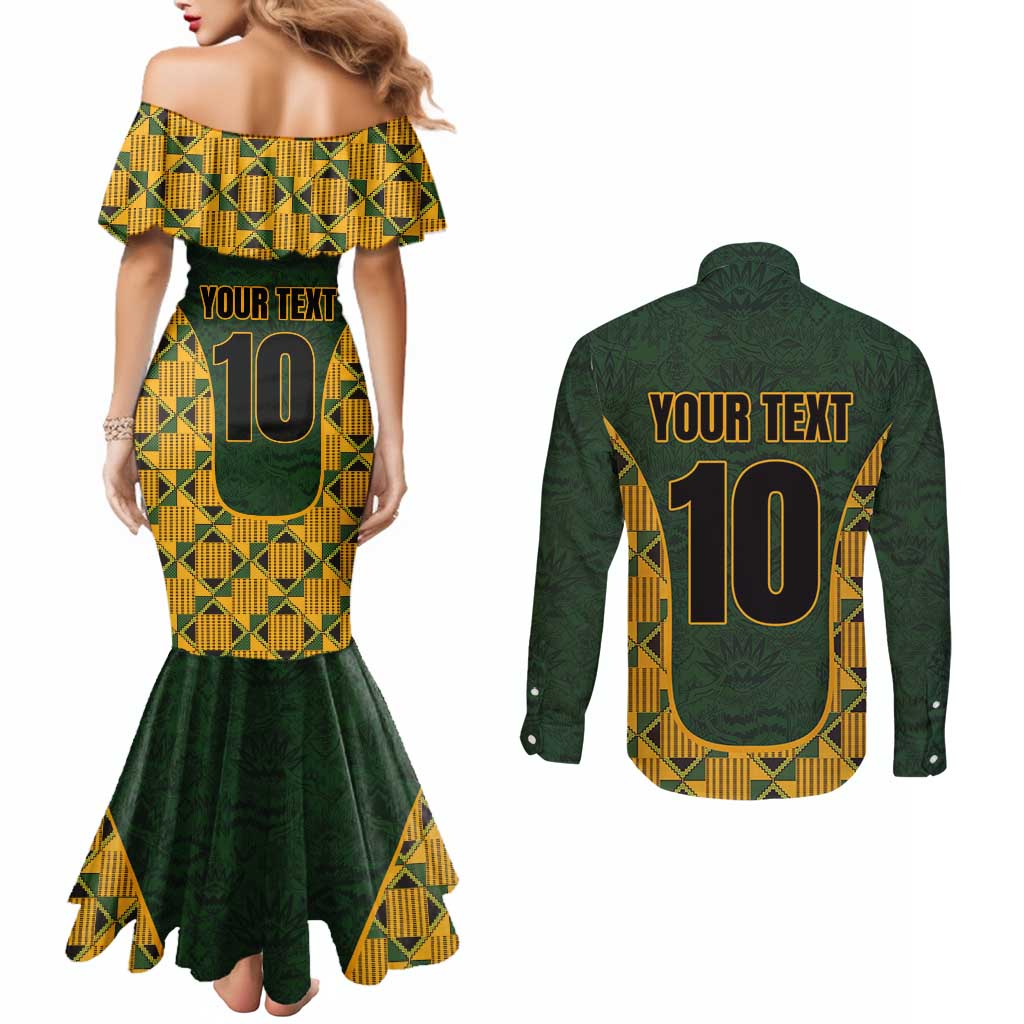 Custom South Africa Rugby 2024 Couples Matching Mermaid Dress and Long Sleeve Button Shirt Go Champion Springboks and Kente Pattern