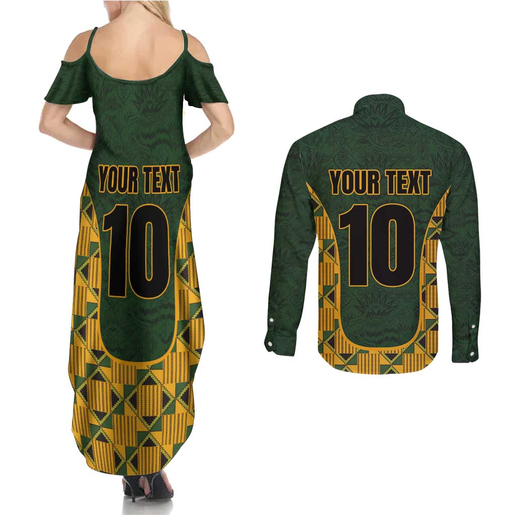 Custom South Africa Rugby 2024 Couples Matching Summer Maxi Dress and Long Sleeve Button Shirt Go Champion Springboks and Kente Pattern - Wonder Print Shop
