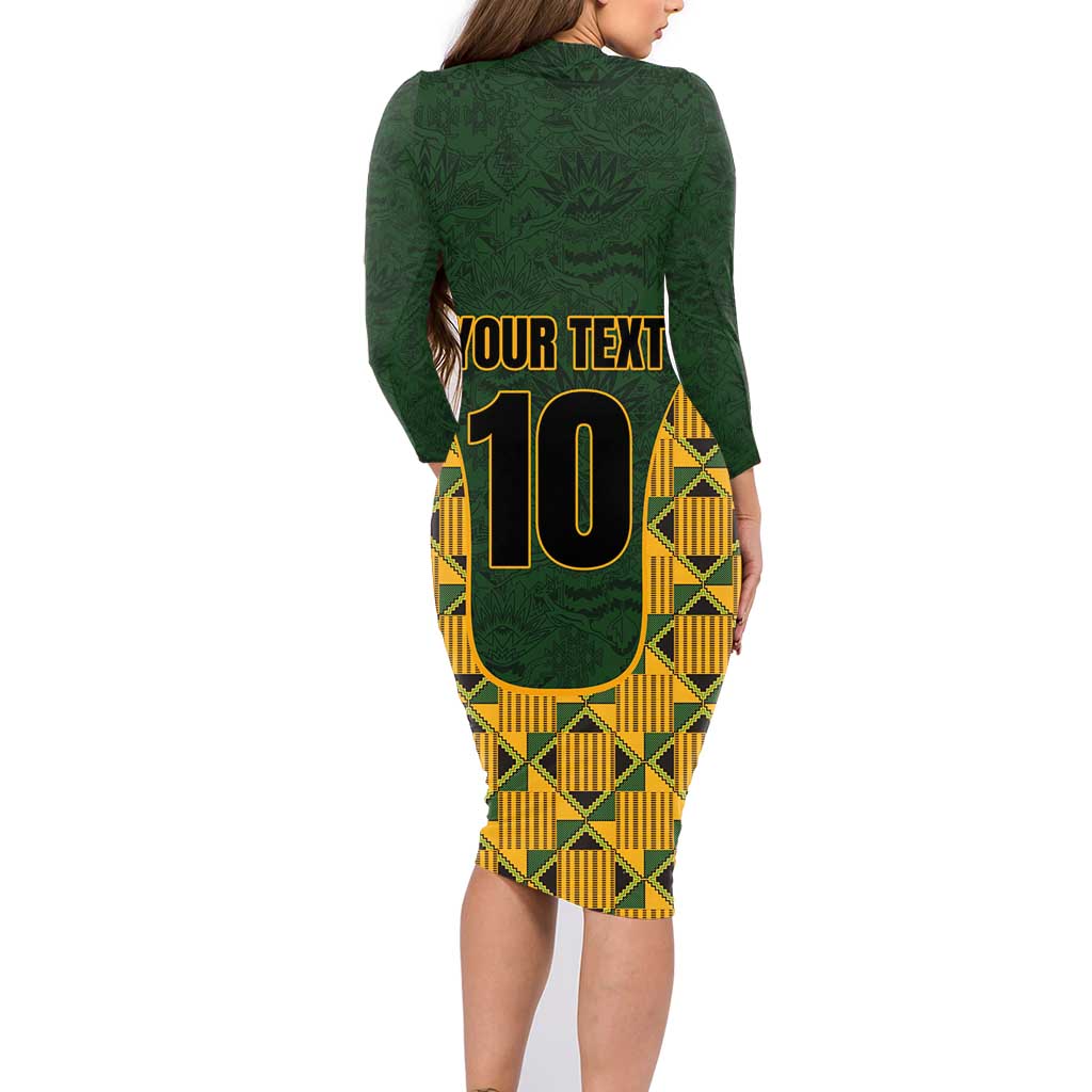 Custom South Africa Rugby 2024 Family Matching Long Sleeve Bodycon Dress and Hawaiian Shirt Go Champion Springboks and Kente Pattern - Wonder Print Shop