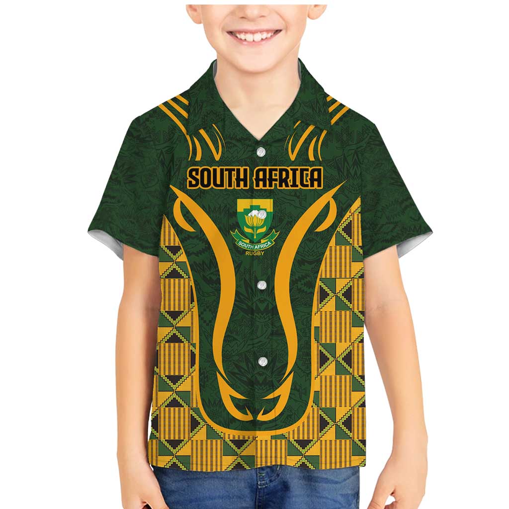 Custom South Africa Rugby 2024 Family Matching Mermaid Dress and Hawaiian Shirt Go Champion Springboks and Kente Pattern - Wonder Print Shop
