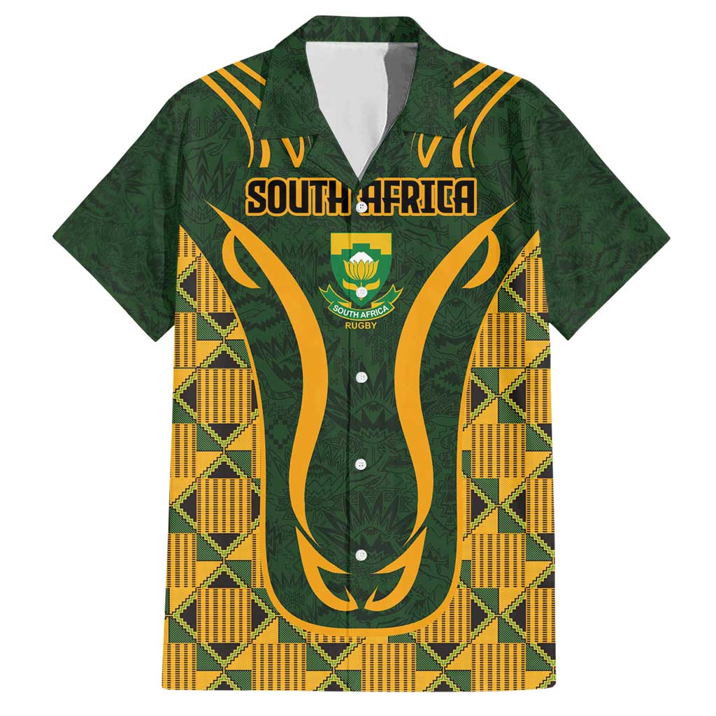 Custom South Africa Rugby 2024 Family Matching Short Sleeve Bodycon Dress and Hawaiian Shirt Go Champion Springboks and Kente Pattern - Wonder Print Shop