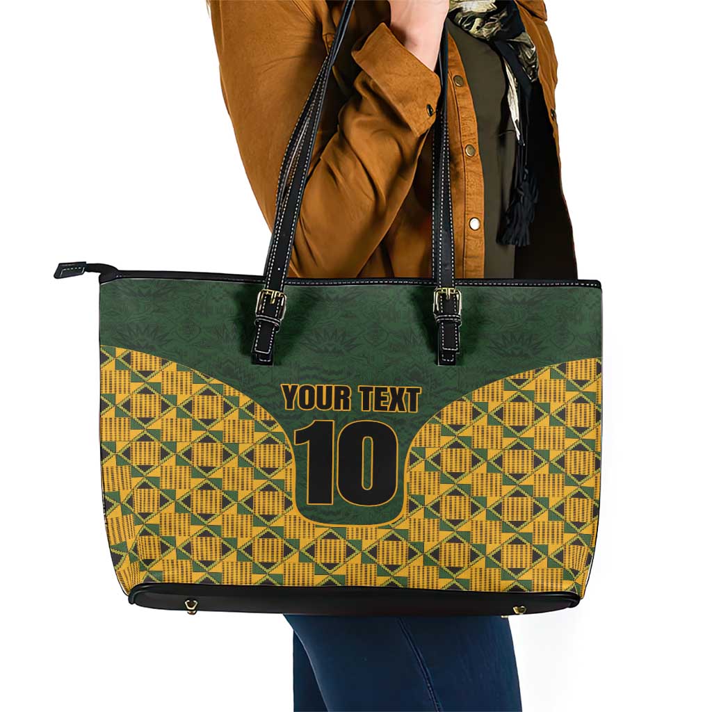 Custom South Africa Rugby 2024 Leather Tote Bag Go Champion Springboks and Kente Pattern - Wonder Print Shop