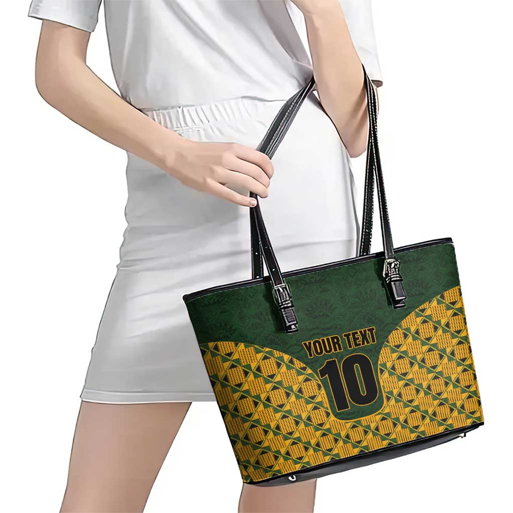 Custom South Africa Rugby 2024 Leather Tote Bag Go Champion Springboks and Kente Pattern - Wonder Print Shop