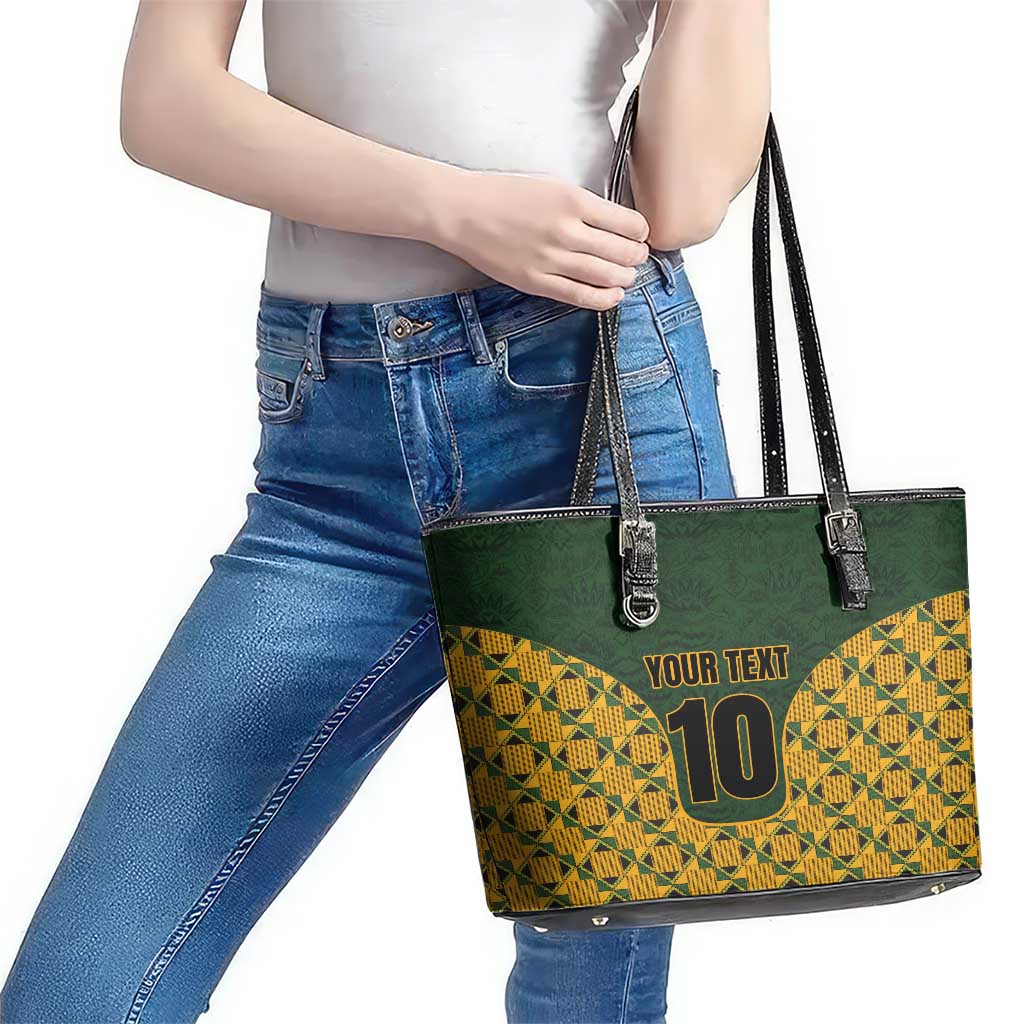 Custom South Africa Rugby 2024 Leather Tote Bag Go Champion Springboks and Kente Pattern - Wonder Print Shop
