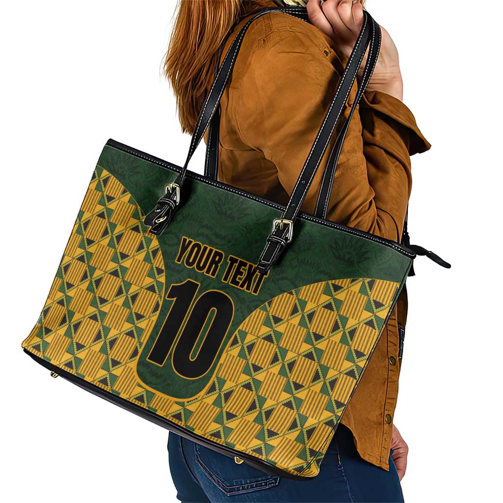 Custom South Africa Rugby 2024 Leather Tote Bag Go Champion Springboks and Kente Pattern - Wonder Print Shop