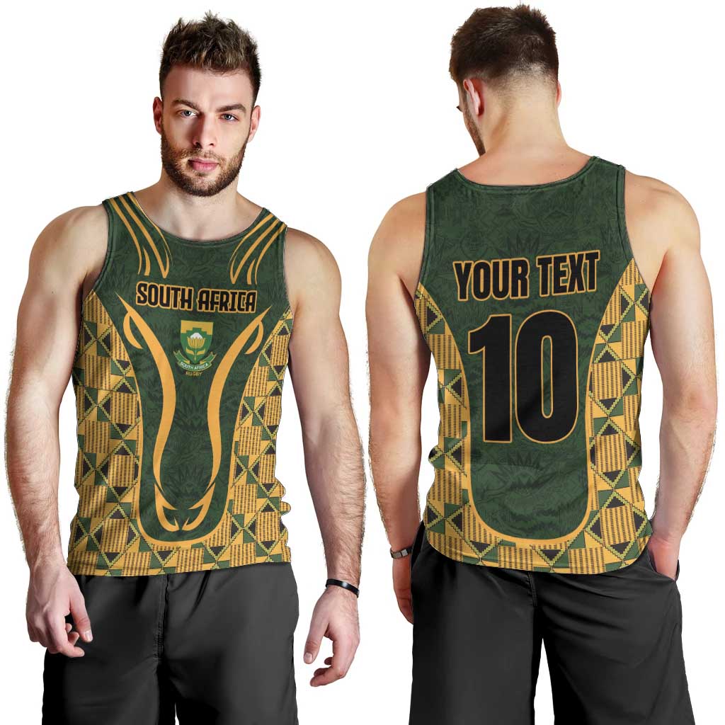 Custom South Africa Rugby 2024 Men Tank Top Go Champion Springboks and Kente Pattern - Wonder Print Shop