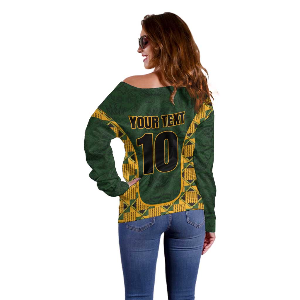 Custom South Africa Rugby 2024 Off Shoulder Sweater Go Champion Springboks and Kente Pattern - Wonder Print Shop