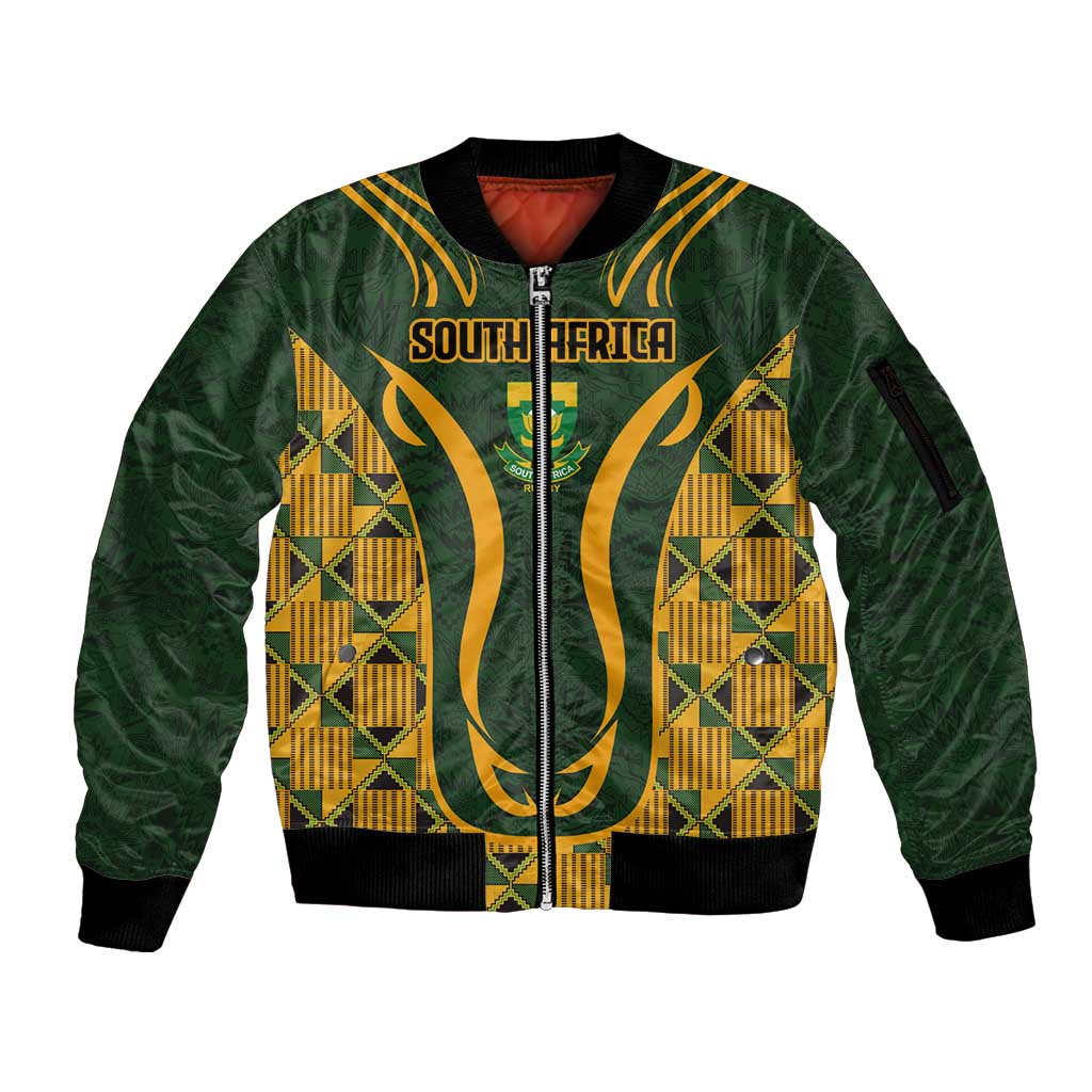 Custom South Africa Rugby 2024 Sleeve Zip Bomber Jacket Go Champion Springboks and Kente Pattern - Wonder Print Shop