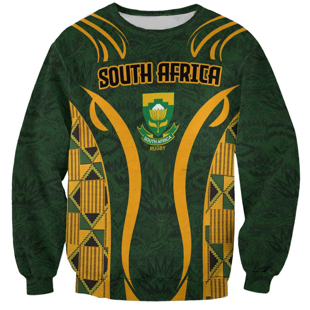 Custom South Africa Rugby 2024 Sweatshirt Go Champion Springboks and Kente Pattern - Wonder Print Shop