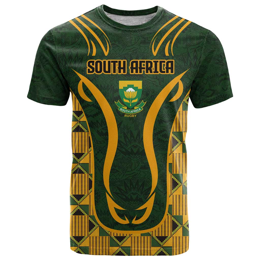 Custom South Africa Rugby 2024 T Shirt Go Champion Springboks and Kente Pattern - Wonder Print Shop