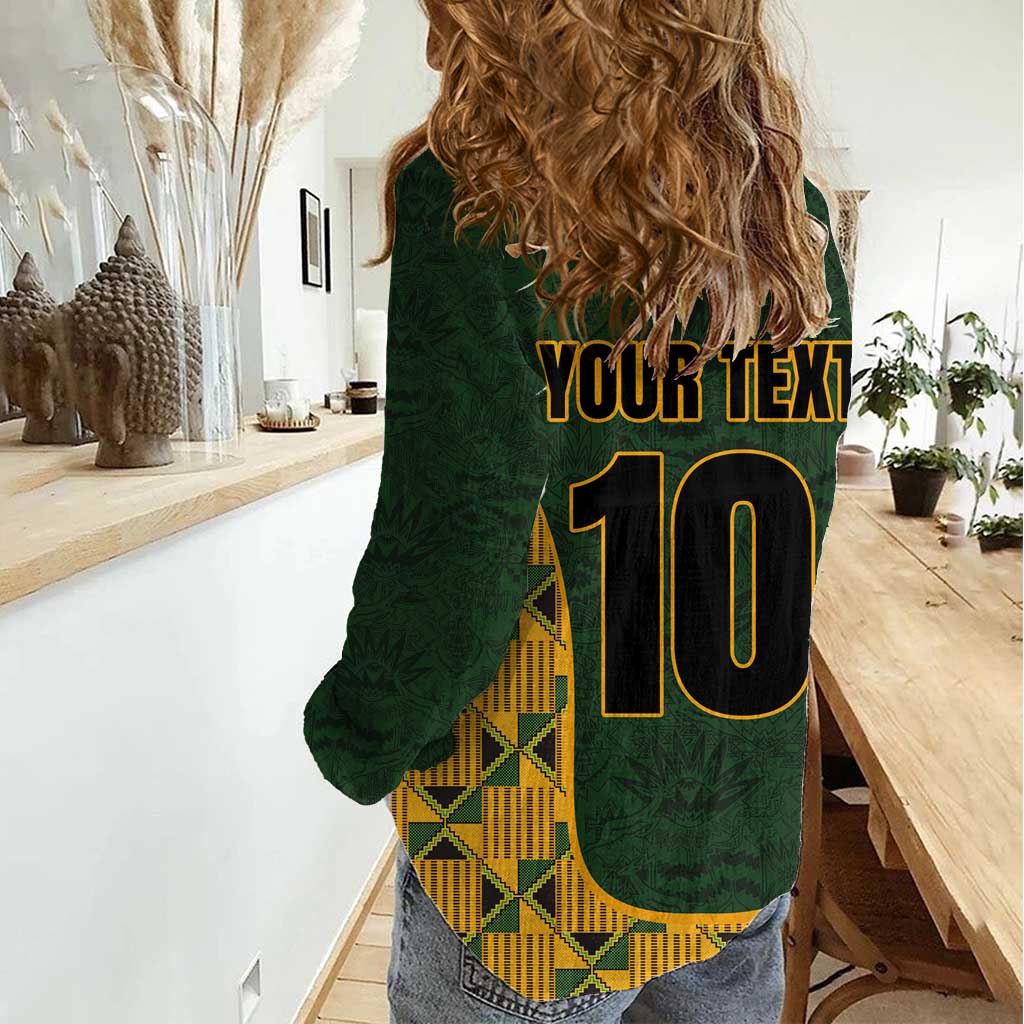 Custom South Africa Rugby 2024 Women Casual Shirt Go Champion Springboks and Kente Pattern - Wonder Print Shop
