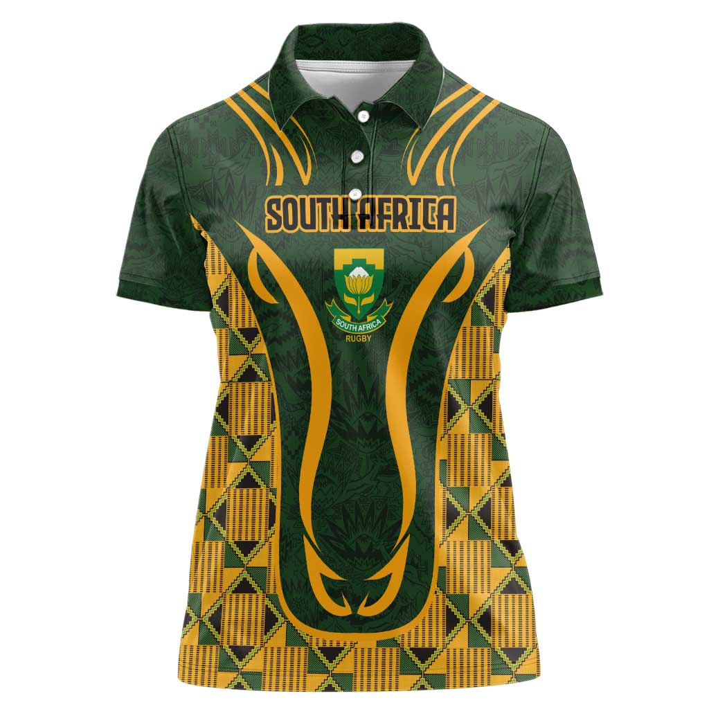 Custom South Africa Rugby 2024 Women Polo Shirt Go Champion Springboks and Kente Pattern - Wonder Print Shop