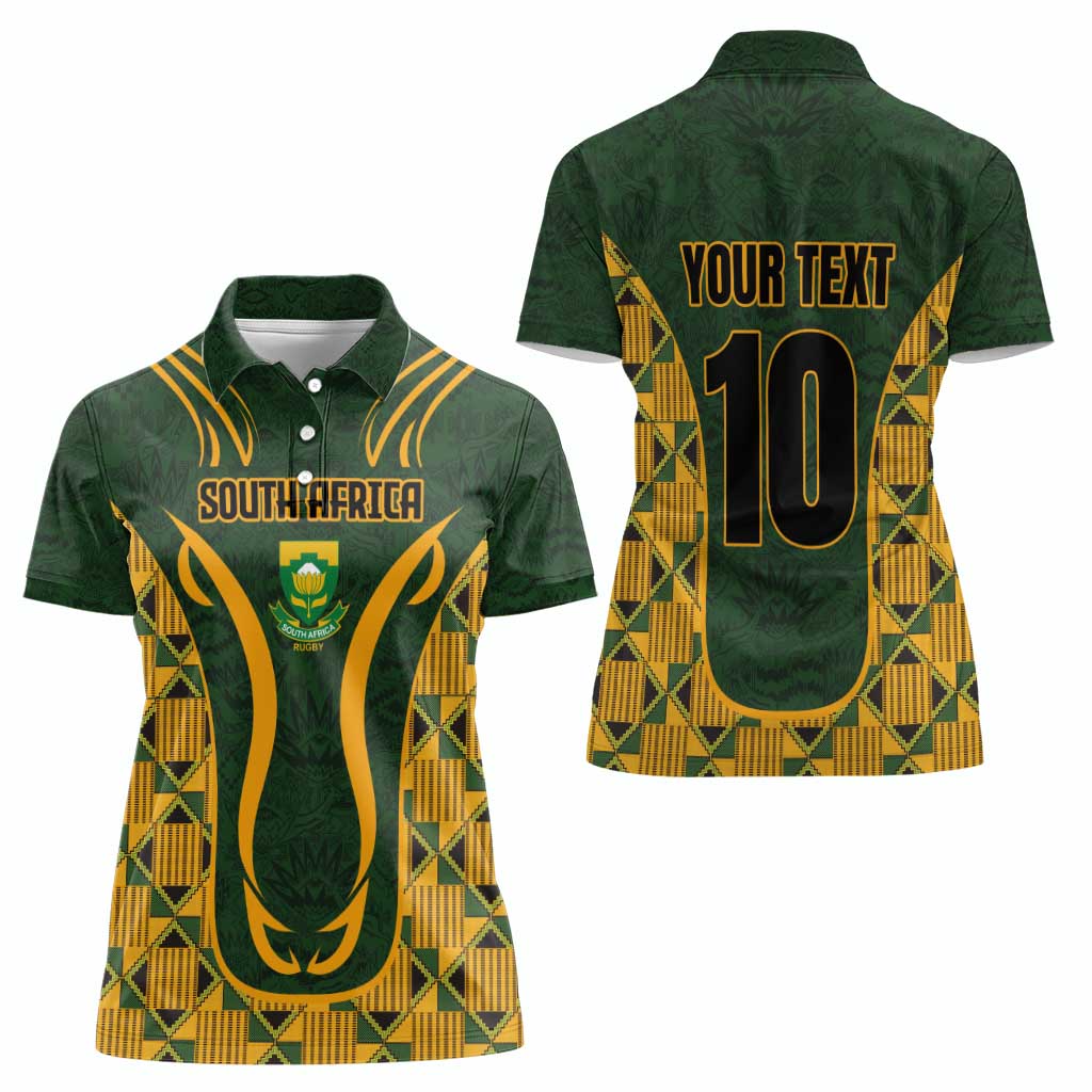 Custom South Africa Rugby 2024 Women Polo Shirt Go Champion Springboks and Kente Pattern - Wonder Print Shop