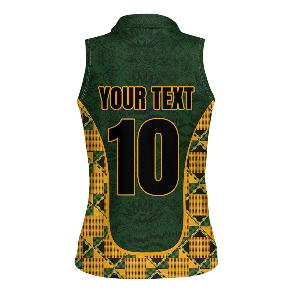 Custom South Africa Rugby 2024 Women Sleeveless Polo Shirt Go Champion Springboks and Kente Pattern - Wonder Print Shop